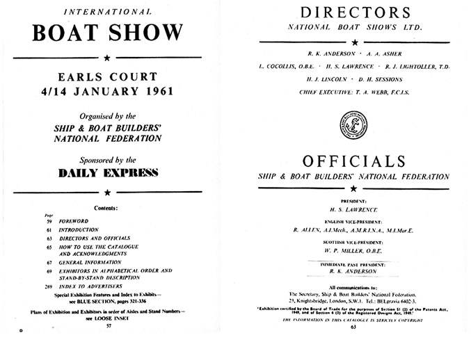 1961 boat show catalogue entry